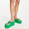 Discount 🎉 Public Desire Wide Fit Nell Super Wedge Flip Flops In Green Towelling For Women 🌟 -Outlet Women's Public Desire Store unnamed file 2195