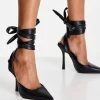 Best deal ⌛ Public Desire Wide Fit Anushka Tie Up Heel 👟 Shoe In Black For Women ⌛