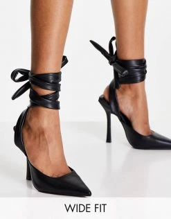 Best deal ⌛ Public Desire Wide Fit Anushka Tie Up Heel 👟 Shoe In Black For Women ⌛