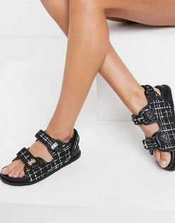 Budget 😉 Public Desire Carmen Chunky Grandad 🩴 Sandals In Black Boucle For Women ✔️ -Outlet Women's Public Desire Store unnamed file 2253