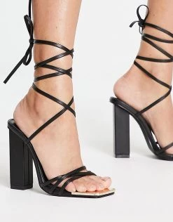 Cheap 🌟 Public Desire Wide Fit Amira Block Heel 🩴 Sandals In Black For Women Black Pu 🔥 -Outlet Women's Public Desire Store unnamed file 2257