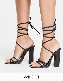 Cheap 🌟 Public Desire Wide Fit Amira Block Heel 🩴 Sandals In Black For Women Black Pu 🔥 -Outlet Women's Public Desire Store unnamed file 2259