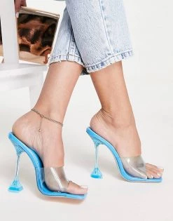 Discount ✔️ Public Desire New Vinyl Heel Mule 🩴 Sandals In Blue For Women Blue Vinyl 🎉 -Outlet Women's Public Desire Store unnamed file 2301