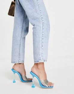 Discount ✔️ Public Desire New Vinyl Heel Mule 🩴 Sandals In Blue For Women Blue Vinyl 🎉 -Outlet Women's Public Desire Store unnamed file 2302