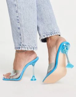 Discount ✔️ Public Desire New Vinyl Heel Mule 🩴 Sandals In Blue For Women Blue Vinyl 🎉 -Outlet Women's Public Desire Store unnamed file 2303