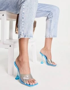 Discount ✔️ Public Desire New Vinyl Heel Mule 🩴 Sandals In Blue For Women Blue Vinyl 🎉 -Outlet Women's Public Desire Store unnamed file 2304