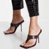 Best Sale 😉 Public Desire Carina Mule Heel 🩴 Sandals In Chocolate Brown Croc For Women 🔔 -Outlet Women's Public Desire Store unnamed file 2305