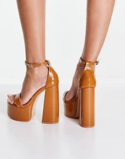 Buy 💯 Public Desire Wide Fit Primrose Platform Heel 🩴 Sandals In Camel Patent For Women 😀 -Outlet Women's Public Desire Store unnamed file 2327