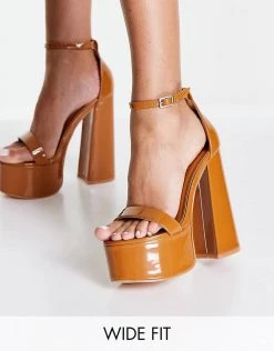 Buy 💯 Public Desire Wide Fit Primrose Platform Heel 🩴 Sandals In Camel Patent For Women 😀 -Outlet Women's Public Desire Store unnamed file 2329