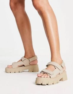 Best Sale ⌛ Public Desire Brighton Chunky Sporty Velcro 🩴 Sandals In Camel For Women 🔔 -Outlet Women's Public Desire Store unnamed file 2339