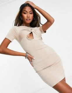 Cheap 🧨 Public Desire Twist Detail Mini 👗 Dress In Stone For Women 😍