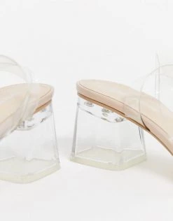 New 💯 Public Desire Wide Fit Afternoon Clear Block Heeled 🩴 Sandal In Beige Patent For Women 😍 -Outlet Women's Public Desire Store unnamed file 2353