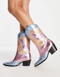 Deals 😉 Public Desire Howdy Western 🥾 Boots In Metallic Mix For Women ⌛ -Outlet Women's Public Desire Store unnamed file 2362