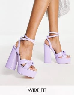 Flash Sale 👍 Public Desire Wide Fit Verona Platform High Heeled 🩴 Sandals In Lilac Patent For Women 😀 -Outlet Women's Public Desire Store unnamed file 2374