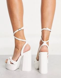 Discount 🌟 Public Desire Wide Fit Verona Platform Heeled 🩴 Sandals In White Pu For Women 😀 -Outlet Women's Public Desire Store unnamed file 2387