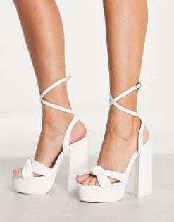 Discount 🌟 Public Desire Wide Fit Verona Platform Heeled 🩴 Sandals In White Pu For Women 😀 -Outlet Women's Public Desire Store unnamed file 2388