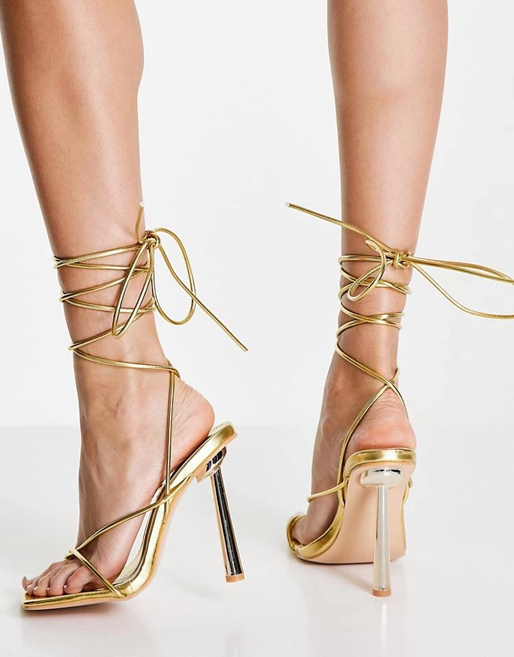 Deals ๐ฏ Public Desire Wide Fit Lacey Heeled ๐ฉด Sandals With Ankle Tie In Gold For Women Gold Pu ๐ฏ 6 Deals ๐ฏ Public Desire Wide Fit Lacey Heeled ๐ฉด Sandals With Ankle Tie In Gold For Women Gold Pu ๐ฏ - Image 4