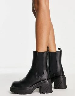 Outlet ✨ Public Desire Wide Fit Stepup Mid Heel Chunky Ankle Boot In Black For Women 👏 -Outlet Women's Public Desire Store unnamed file 2397