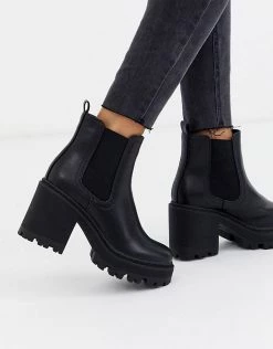 Best deal 🔥 Public Desire Fuzzy Chunky Heeled Ankle Boot In Black For Women 🔥