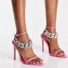 Outlet 🔔 Public Desire Wide Fit Gemini Heel 🩴 Sandals With Chain Ankle Strap In Pink For Women Pink Pu 🎉 -Outlet Women's Public Desire Store unnamed file 2435