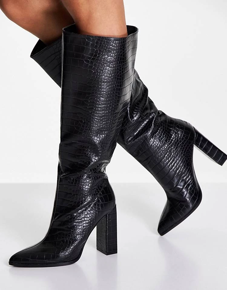 Hot Sale ๐ Public Desire Posie Heel Knee ๐ฅพ Boots In Black Croc Print For Women ๐ 5 Hot Sale ๐ Public Desire Posie Heel Knee ๐ฅพ Boots In Black Croc Print For Women ๐ - Image 3