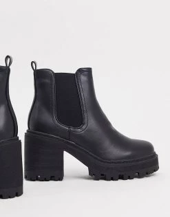 Promo 🤩 Public Desire Wide Fit Fuzzy Chunky Heeled Ankle Boot In Black For Women 🔔 -Outlet Women's Public Desire Store unnamed file 2477