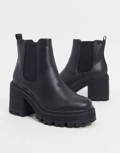 Promo 🤩 Public Desire Wide Fit Fuzzy Chunky Heeled Ankle Boot In Black For Women 🔔 -Outlet Women's Public Desire Store unnamed file 2478