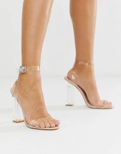 Deals 🔔 Public Desire Alia Clear Strap Heeled 🩴 Sandals For Women Beige ⭐