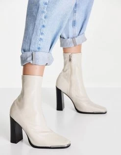Cheap 🤩 Public Desire Liberty Square Toe Heeled 🥾 Boots In Ecru For Women ❤️ -Outlet Women's Public Desire Store unnamed file 2504
