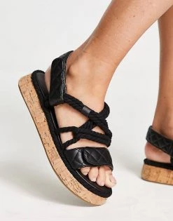Promo ⭐ Public Desire Miami Quilted Rope Flatform 🩴 Sandals In Black For Women 🌟
