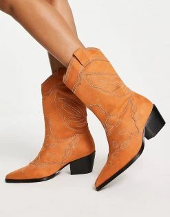 Deals 👍 Public Desire Wide Fit Howdy Western 🥾 Boots In Tan Micro For Women Tan Micro/cream 👍 -Outlet Women's Public Desire Store unnamed file 2522