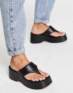 Deals 😀 Public Desire Wide Fit Kaye Chunky Flatform 🩴 Sandals In Black For Women 🎁 -Outlet Women's Public Desire Store unnamed file 2527