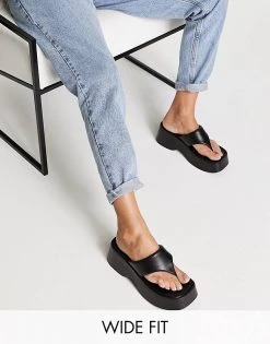 Deals 😀 Public Desire Wide Fit Kaye Chunky Flatform 🩴 Sandals In Black For Women 🎁 -Outlet Women's Public Desire Store unnamed file 2529