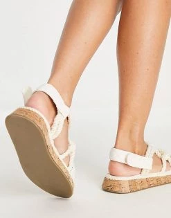Hot Sale 🌟 Public Desire Wide Fit Miami Quilted Rope Flatform 🩴 Sandals In Cream For Women ✨ -Outlet Women's Public Desire Store unnamed file 2532