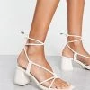 Best deal 🥰 Public Desire Aloha Knot Strap Mid Heel 🩴 Sandals In Off White For Women 🔥