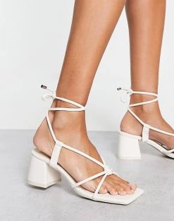 Best deal 🥰 Public Desire Aloha Knot Strap Mid Heel 🩴 Sandals In Off White For Women 🔥