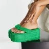 Budget 🧨 Public Desire Nell Super Wedge Flip Flops In Green Towelling For Women ⭐ -Outlet Women's Public Desire Store unnamed file 2540