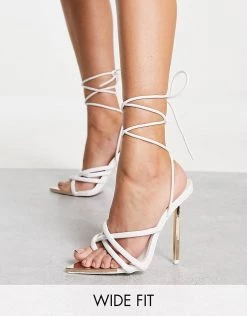 Promo 🔥 Public Desire Wide Fit Cullen Heel 🩴 Sandals With Pointed Toe In White For Women 👍