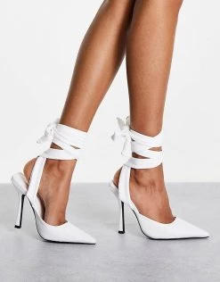 Wholesale ✔️ Public Desire Wide Fit Anushka Tie Up Heel 👟 Shoe In White For Women White Pu 💯 -Outlet Women's Public Desire Store unnamed file 2568