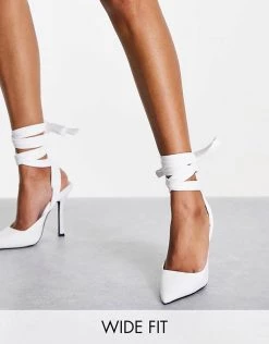 Wholesale ✔️ Public Desire Wide Fit Anushka Tie Up Heel 👟 Shoe In White For Women White Pu 💯 -Outlet Women's Public Desire Store unnamed file 2569