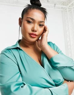 Best Pirce 🌟 Public Desire Curve Satin Wrap 👗 Dress In Aqua Blue For Women 🔥 -Outlet Women's Public Desire Store unnamed file 257