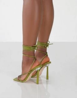 Deals 🛒 Public Desire Lacey Tie Up Stileto 🩴 Sandals In Olive For Women Olive Green ❤️ -Outlet Women's Public Desire Store unnamed file 2583