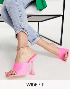 Best reviews of 🛒 Public Desire Wide Fit Flame Heeled Mules In Bright Pink For Women Pink Pu ✨