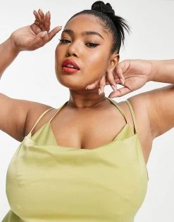 Flash Sale ✔️ Public Desire Curve Cowl Neck Slip 👗 Dress In Olive Green For Women Olive Oil 🤩 -Outlet Women's Public Desire Store unnamed file 262
