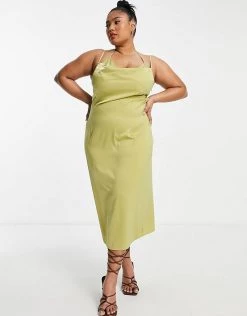 Flash Sale ✔️ Public Desire Curve Cowl Neck Slip 👗 Dress In Olive Green For Women Olive Oil 🤩 -Outlet Women's Public Desire Store unnamed file 263