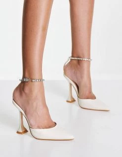 Cheapest 👍 Public Desire Jordyn Heeled 👟 Shoes With Anklet Strap In Off White For Women 🎉 -Outlet Women's Public Desire Store unnamed file 2638