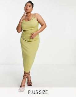 Flash Sale ✔️ Public Desire Curve Cowl Neck Slip 👗 Dress In Olive Green For Women Olive Oil 🤩 -Outlet Women's Public Desire Store unnamed file 264