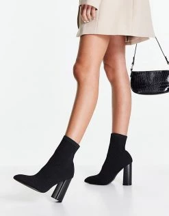 Best Sale 🌟 Public Desire Wide Fit Loyal Block Heel 🥾 Boots In Black Knit For Women 🧨 -Outlet Women's Public Desire Store unnamed file 2652