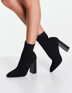 Best Sale 🌟 Public Desire Wide Fit Loyal Block Heel 🥾 Boots In Black Knit For Women 🧨 -Outlet Women's Public Desire Store unnamed file 2653