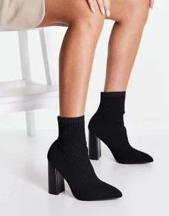 Cheapest 🔔 Public Desire Loyal Heel Sock 🥾 Boots In Black Knit For Women 👏 -Outlet Women's Public Desire Store unnamed file 2659